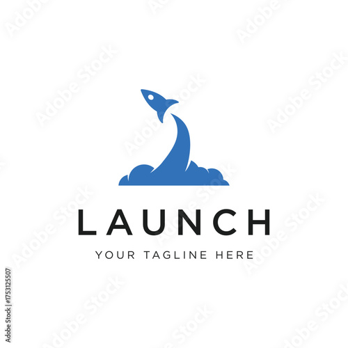 Rocket logo template launching to the moon, with creative design.