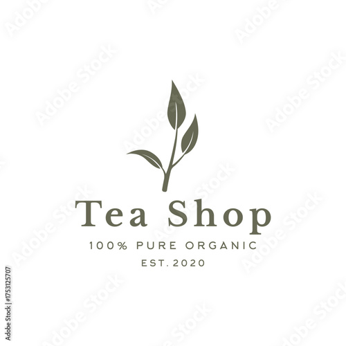 Logo of pure organic tea leaves with premium quality.