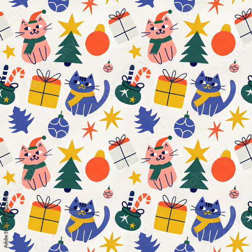 Christmas Cats Seamless Pattern