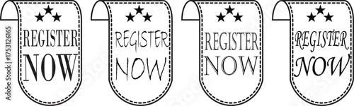 Register Now banner Line art icon set. Registration web buttons. Vector buttons for registration in services, blogs, websites. User interface web buttons in flat style for UI, mobile app, web.