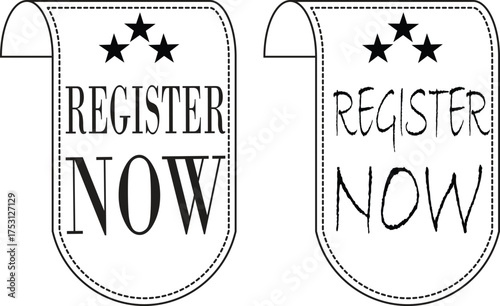 Register Now banner Line art icon set. Registration web buttons. Vector buttons for registration in services, blogs, websites. User interface web buttons in flat style for UI, mobile app, web.
