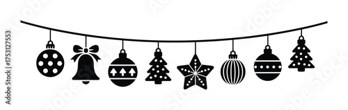 Hanging garland of ornaments christmas decoration vector