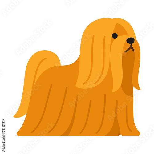 Cartoon illustration of a shaggy long-haired dog with golden fur on white background