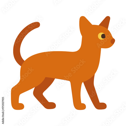 Illustration of a cute walking orange cat with upright tail