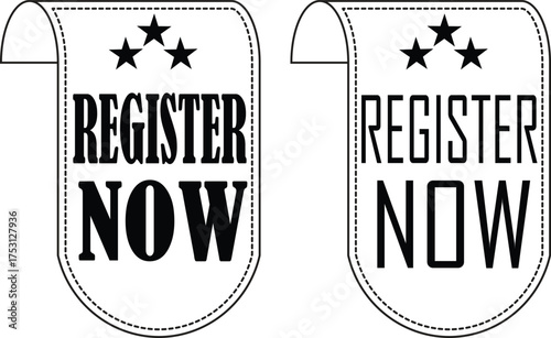 Register Now banner Line art icon set. Registration web buttons. Vector buttons for registration in services, blogs, websites. User interface web buttons in flat style for UI, mobile app, web.