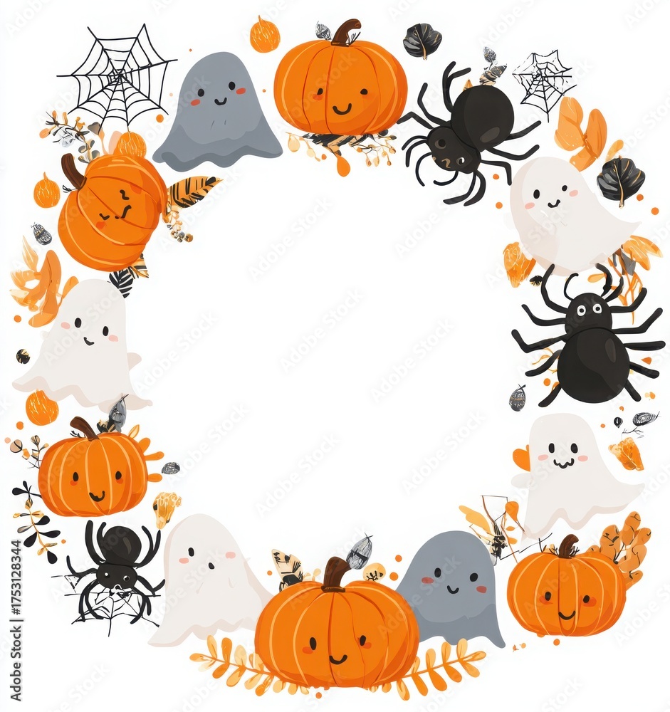 Naklejka premium halloween wreath with ghosts