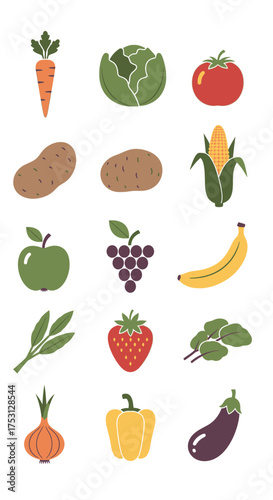 Assortment of Fresh Vegetables and Fruits Illustration.