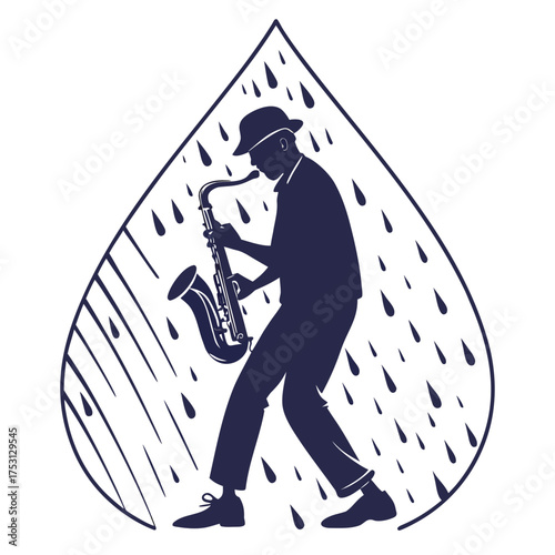 Saxophone player serenades the rain with music, creating emotional jazz vibe
