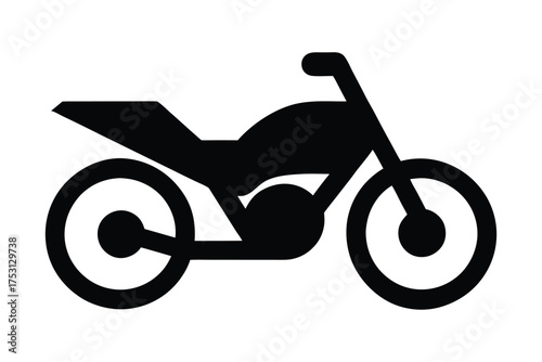 Simple black silhouette icon of a motorcycle or dirt bike on a white background for graphic design