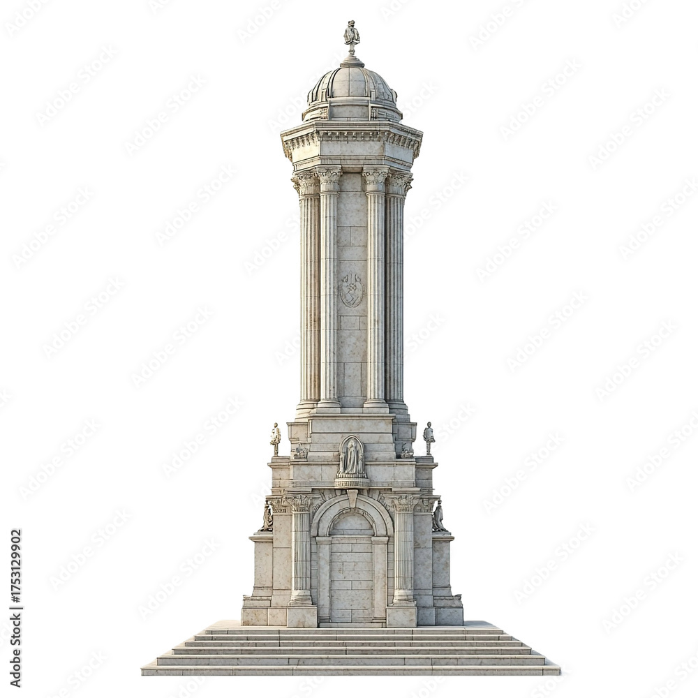 Fototapeta premium 3D front view illustration of La Plaza de la Victoria Chile monument isolated on a white background.