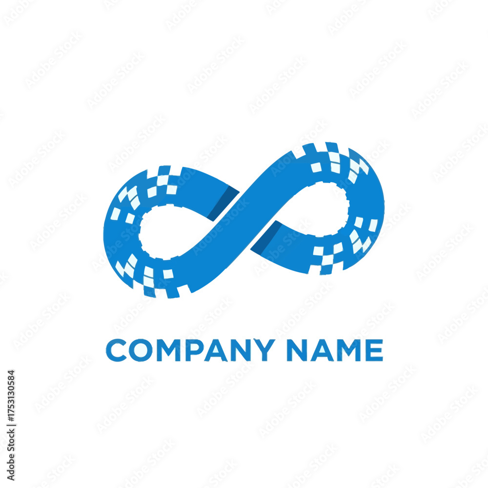 Fototapeta premium Blue Infinity Symbol Logo with Pixelated Design for Technology Company.