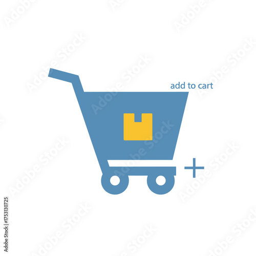 Blue shopping cart icon with a box inside and add to cart text.