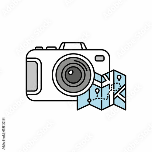 Camera and Map Icon for Travel Photography and Exploration.