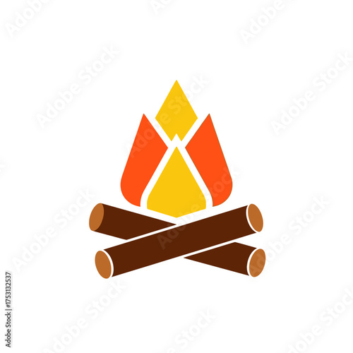 Campfire Illustration with Logs and Flames for Outdoor Adventure.
