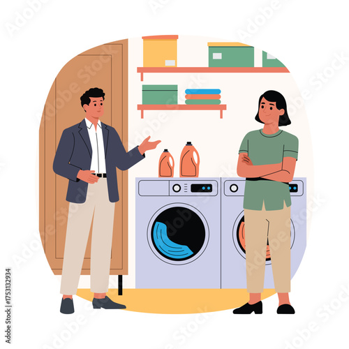 Organized laundry and washing area interior illustration