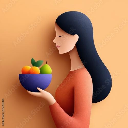 Contemporary portrait of women with colorful tropical fruits modern artistic setting vibrant environment