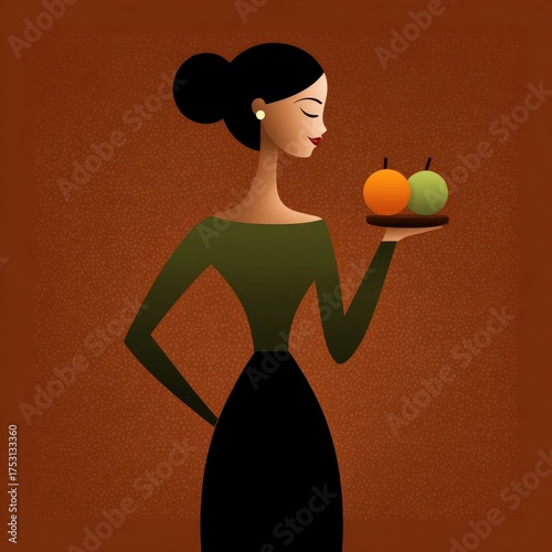Contemporary women portrait with tropical fruits colorful vibes modern aesthetic indoor setting vibrant concept