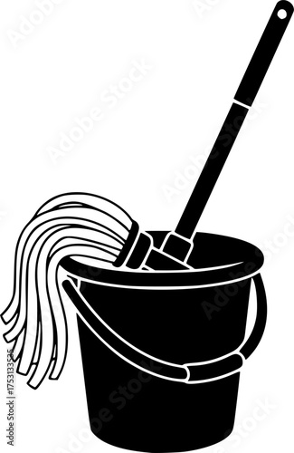 black mop and bucket cleaning equipment clip art preview