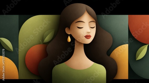 Contemporary portrait of women surrounded by colorful tropical fruits in exotic environment