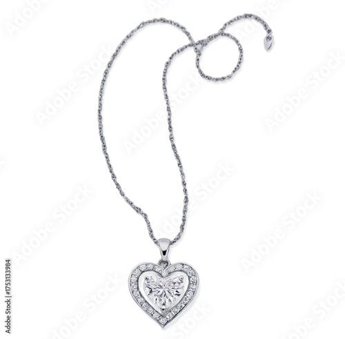 Romantic infinity heart pendant necklace in platinum with pavé diamonds for love gifts on transparent background transparent background isolated png stock