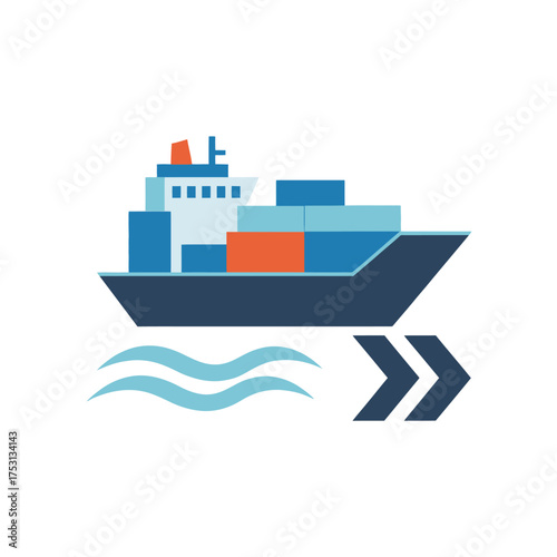 Cargo Ship Illustration with Containers and Waves for Transportation.
