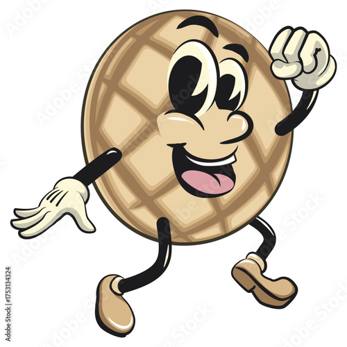 cute pineapple bun or melon bread bun mascot cartoon vector illustration isolated rejoice by jumping cheerfully, work of hand drawn