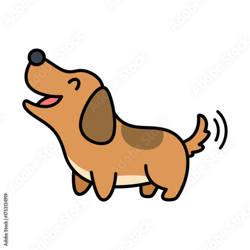 Cartoon Dog Wagging Tail with Joyful Expression and Brown Fur.