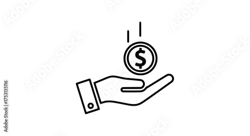 Solid vector icon of hand receiving dollar coin.