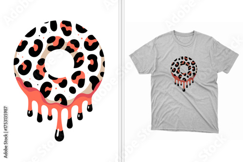 t-shirt design with cheetah print donut in a flat vector style