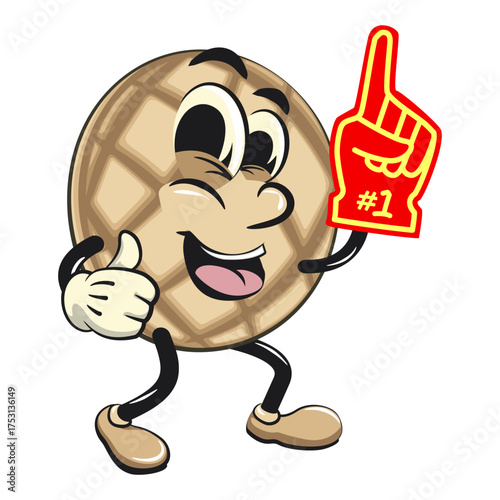 cute pineapple bun or melon bread bun mascot cartoon vector illustration isolated raise foam finger, work of hand drawn