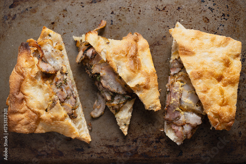 italian roasted pork belly porchetta sandwich