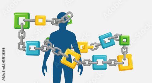 Chained Silhouette - Conceptual Illustration of Interconnectedness and Constraints.