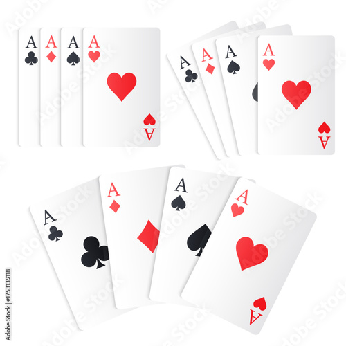 Vector set of ace card suits, playing card symbols, aces, and card suit icons. Concept for gambling, poker, and other games. Element for your design.