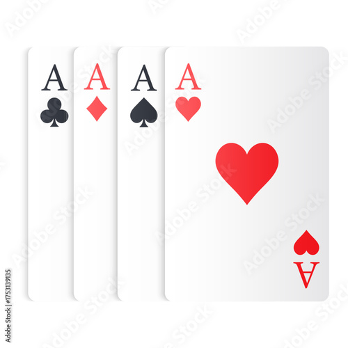 Vector set of ace card suits, playing card symbols, aces, and card suit icons. Concept for gambling, poker, and other games. Element for your design.