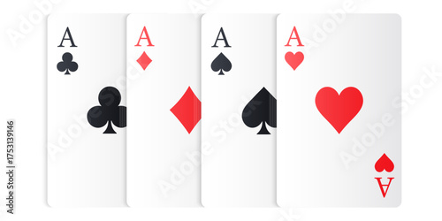 Vector set of ace card suits, playing card symbols, aces, and card suit icons. Concept for gambling, poker, and other games. Element for your design.
