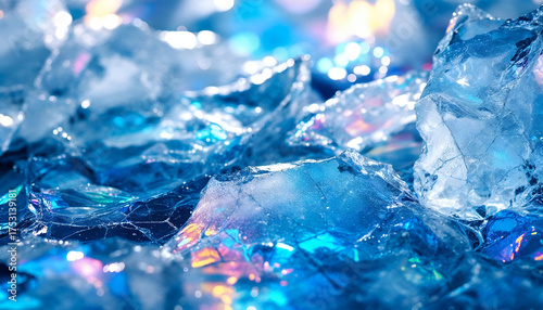 Frozen Ice Crystal Texture Background with Blue Frost Pattern and Winter Abstract Surface