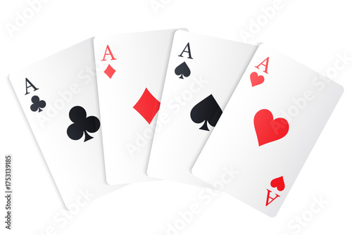 Vector set of ace card suits, playing card symbols, aces, and card suit icons. Concept for gambling, poker, and other games. Element for your design.