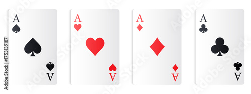 Vector set of ace card suits, playing card symbols, aces, and card suit icons. Concept for gambling, poker, and other games. Element for your design.