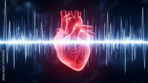 Conceptual Animation of a Glowing Human Heart with ECG Waveform.