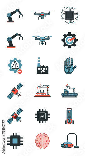 Collection of Artificial Intelligence and Robotics Icons Representing Technological Advancements.