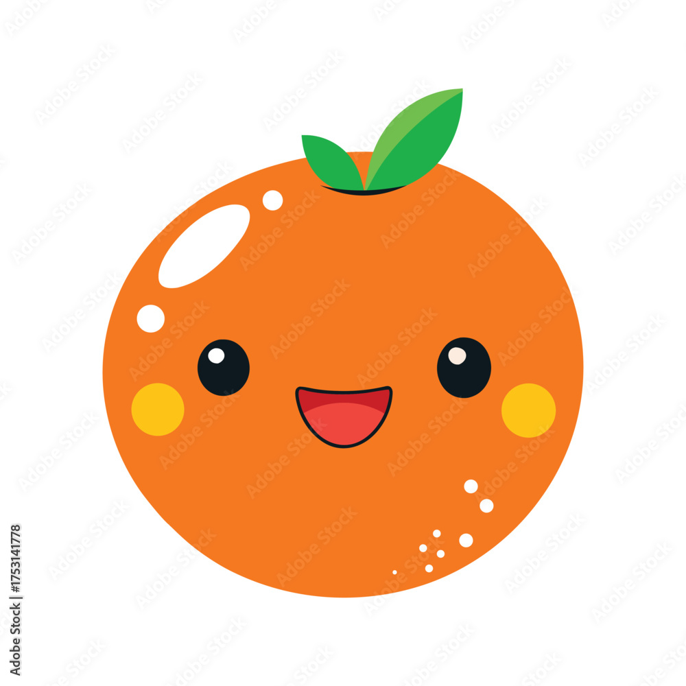 Obraz premium Happy Smiling Cartoon Orange with Leaves A Cheerful Citrus Fruit Character with Big Eyes and a Joyful Expression
