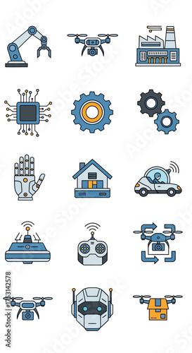 Collection of Industry 4.0 and Technology Icons Representing Automation and Innovation.