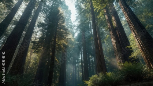 Tall trees sunlight forest scene