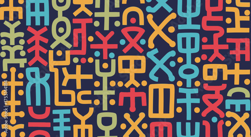Colorful Adinkra Symbols Pattern - West African Cultural Heritage and Visual Communication.