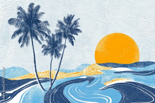 abstract summer illustration, vacation, journey