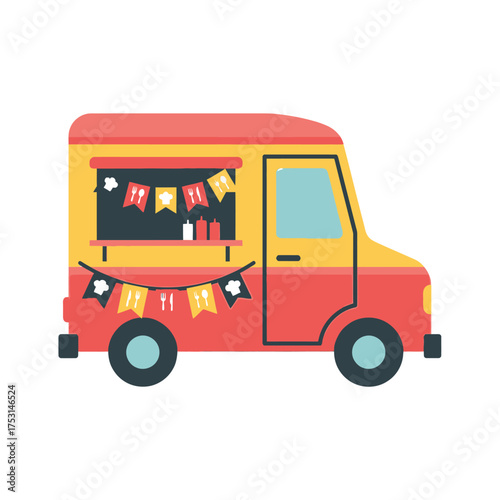 Colorful Food Truck with Festive Bunting and a Retro Design.