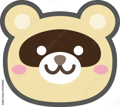 Cute raccoon face character illustration, minimalist forest animal vector icon
