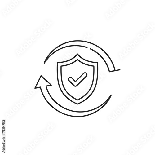Vector illustration of security shield shield with checkmark and circular arrows a simple line art illustration of security, protection, and reliability in a modern design