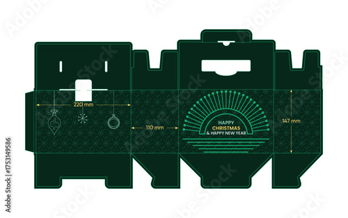 Holiday packaging gift box dieline template modern paper craft mockup printable set