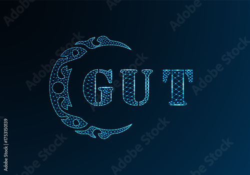 Low poly letter logo GUT design. GUT letter logo low poly vector design on blue color gradient background. GUT logo low poly design